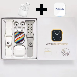 smartwatch t55 pro max + fone bluetooth 2 em 1