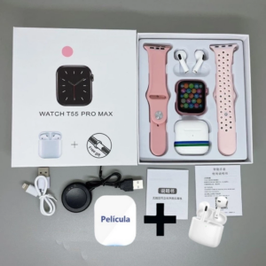 smartwatch t55 pro max + fone bluetooth 2 em 1