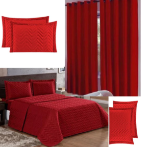 kit quarto 4 peça cobre leito império + cortina roma 3 metros + 2 porta travesseiro jogo de cama decoração de quarto